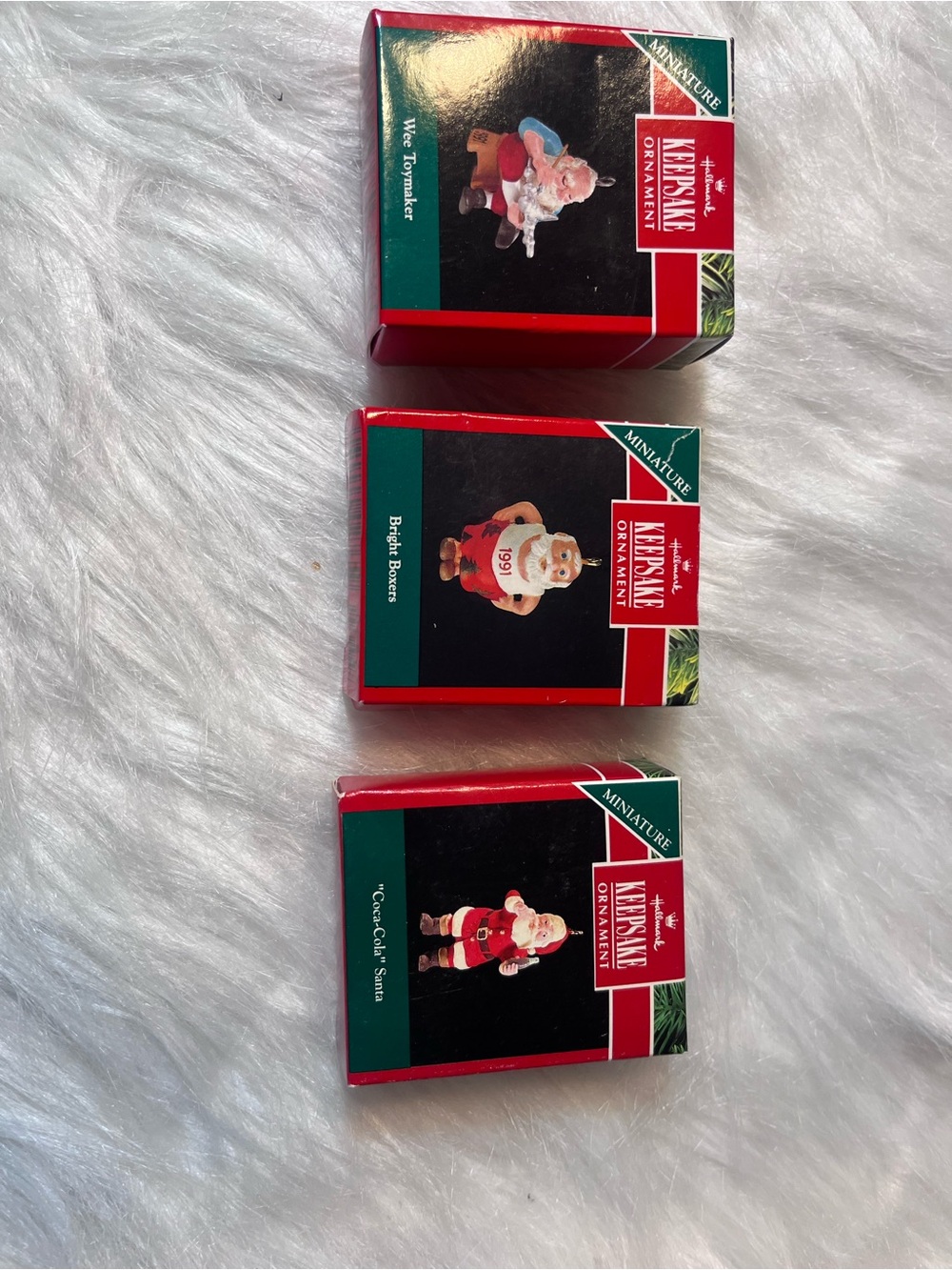 Hallmark 1991 Miniature Santa Ornaments - Red